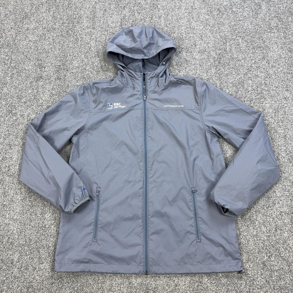 Southern Tide Jacket Mens Medium Gray Hooded Windbreaker RBC Heritage Golf